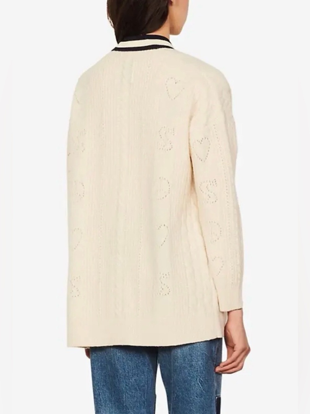 Sandro Erwan Long Cardigan-Coat with Pointelle Knit Size 2 - Picture 4 of 16
